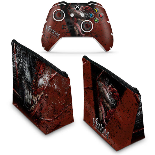 KIT Capa Case e Skin Anti-Rage Xbox One Slim X Controle - Venom Tempo de Carnificina