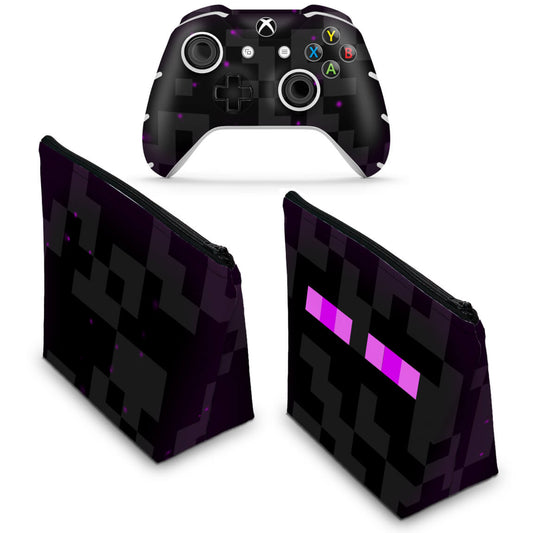 KIT Capa Case e Skin Anti-Rage Xbox One Slim X Controle - Minecraft Enderman