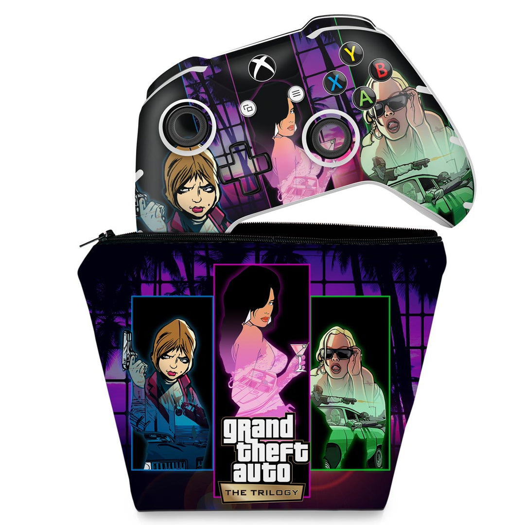 KIT Capa Case e Skin Anti-Rage Xbox One Slim X Controle - GTA The Trilogy