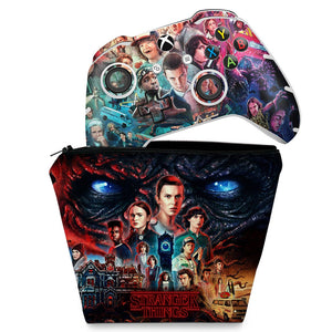 KIT Capa Case e Skin Anti-Rage Xbox One Slim X Controle - Stranger Things