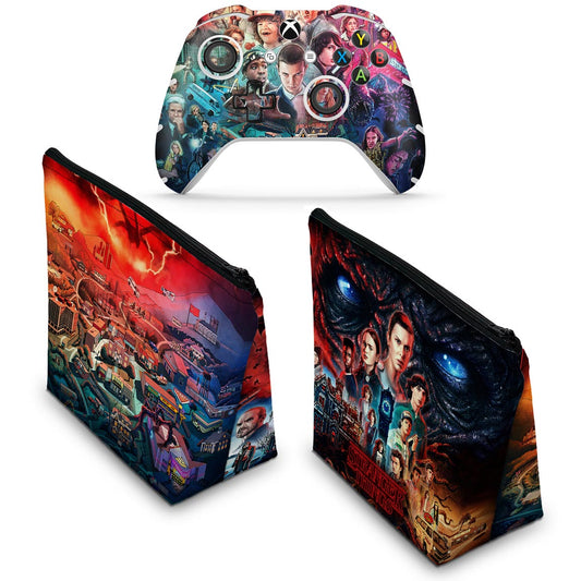 KIT Capa Case e Skin Anti-Rage Xbox One Slim X Controle - Stranger Things