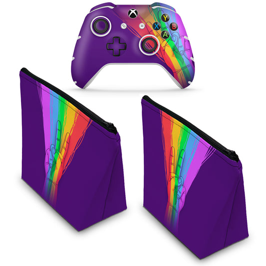 KIT Capa Case e Skin Anti-Rage Xbox One Slim X Controle - Rainbow Colors Colorido