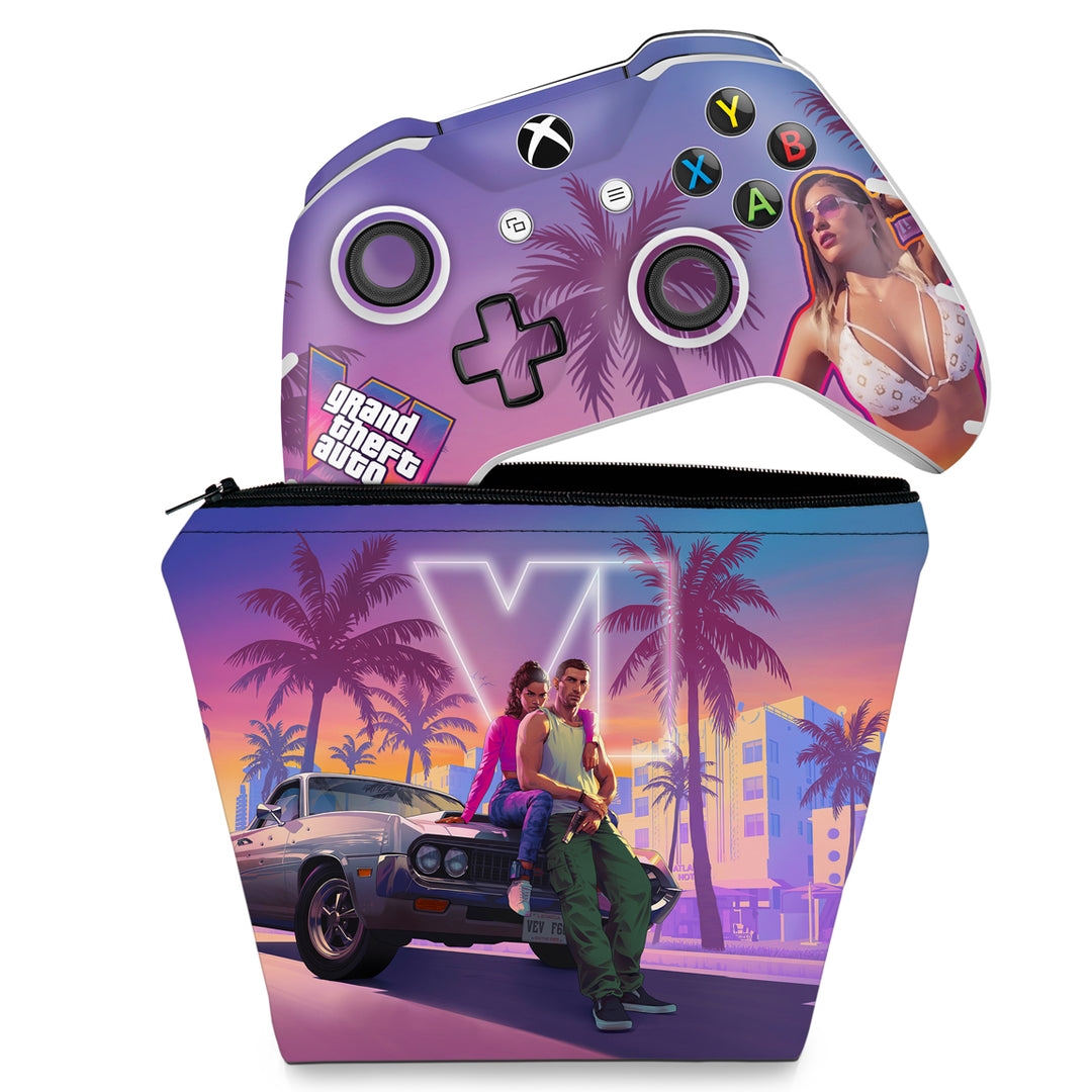 KIT Capa Case e Skin Anti-Rage Xbox One Slim X Controle - GTA 6 VI