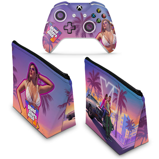 KIT Capa Case e Skin Anti-Rage Xbox One Slim X Controle - GTA 6 VI
