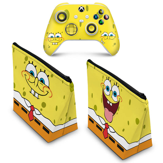KIT Capa Case e Skin Anti-Rage Xbox Series S X Controle - Bob Esponja