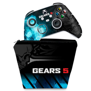 KIT Capa Case e Skin Anti-Rage Xbox Series S X Controle - Gears 5 - Pop Arte Skins