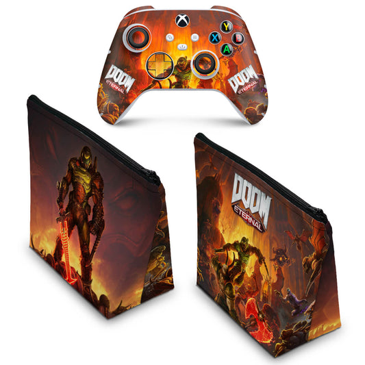 KIT Capa Case e Skin Anti-Rage Xbox Series S X Controle - Doom Eternal