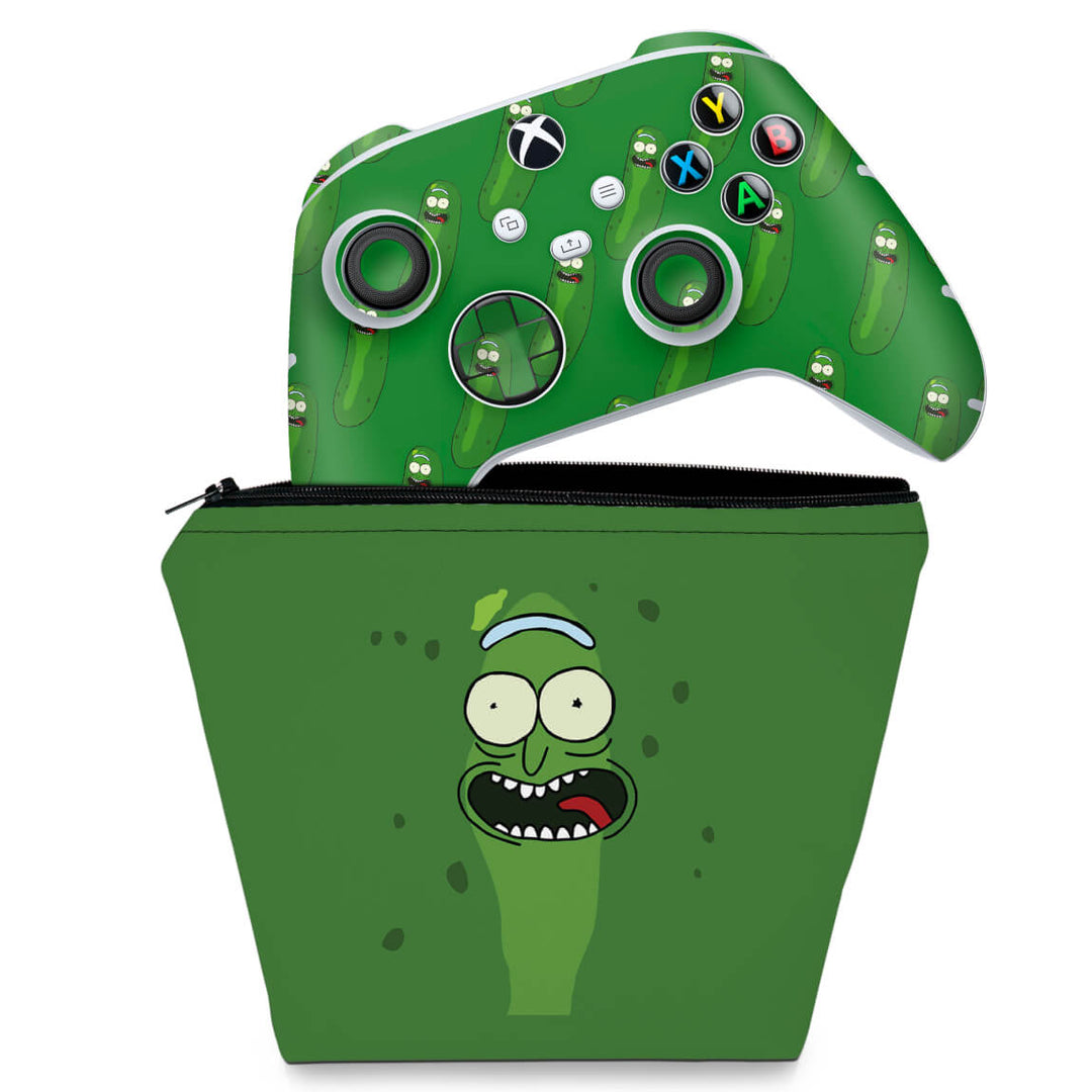 KIT Capa Case e Skin Anti-Rage Xbox Series S X Controle - Pickle Rick And Morty - Pop Arte Skins