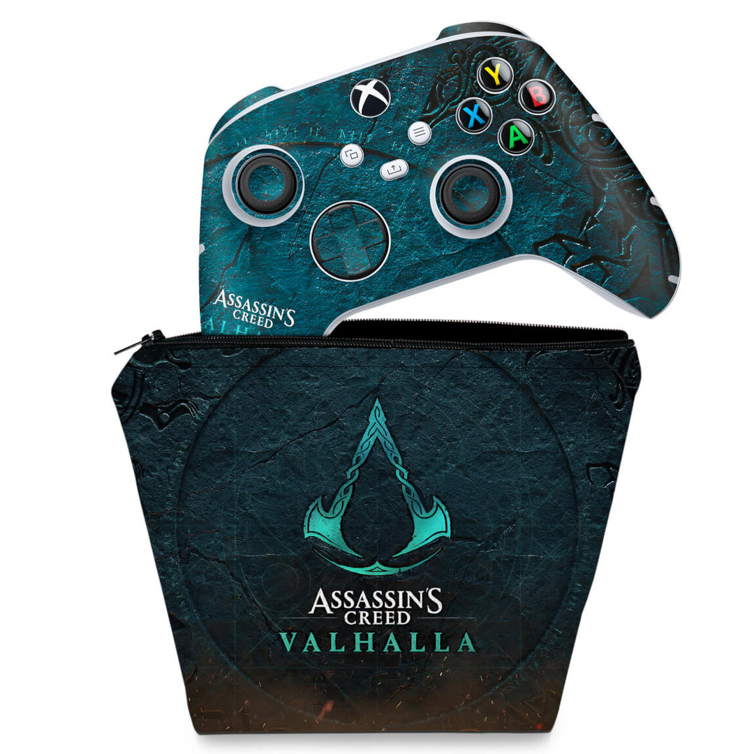 KIT Capa Case e Skin Anti-Rage Xbox Series S X Controle - Assassin's Creed Valhalla - Pop Arte Skins