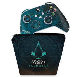 KIT Capa Case e Skin Anti-Rage Xbox Series S X Controle - Assassin's Creed Valhalla - Pop Arte Skins