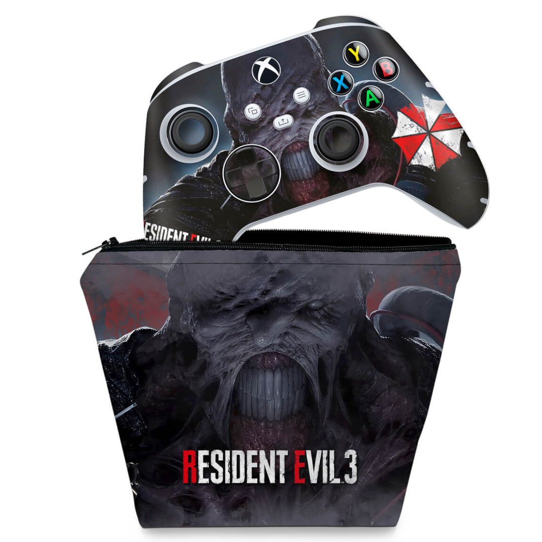 KIT Capa Case e Skin Anti-Rage Xbox Series S X Controle - Resident Evil 3 Remake - Pop Arte Skins