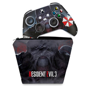 KIT Capa Case e Skin Anti-Rage Xbox Series S X Controle - Resident Evil 3 Remake - Pop Arte Skins