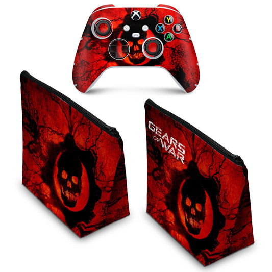 KIT Capa Case e Skin Anti-Rage Xbox Series S X Controle - Gears of War - Skull