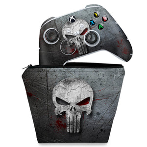 KIT Capa Case e Skin Anti-Rage Xbox Series S X Controle - The Punisher Justiceiro - Pop Arte Skins