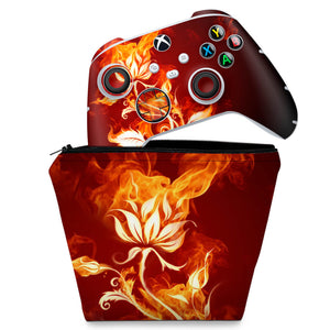 KIT Capa Case e Skin Anti-Rage Xbox Series S X Controle - Fire Flower - Pop Arte Skins