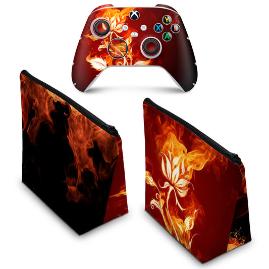 KIT Capa Case e Skin Anti-Rage Xbox Series S X Controle - Fire Flower