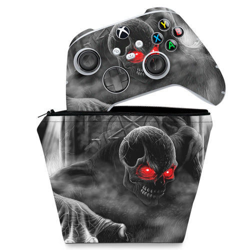 KIT Capa Case e Skin Anti-Rage Xbox Series S X Controle - Caveira Skull
