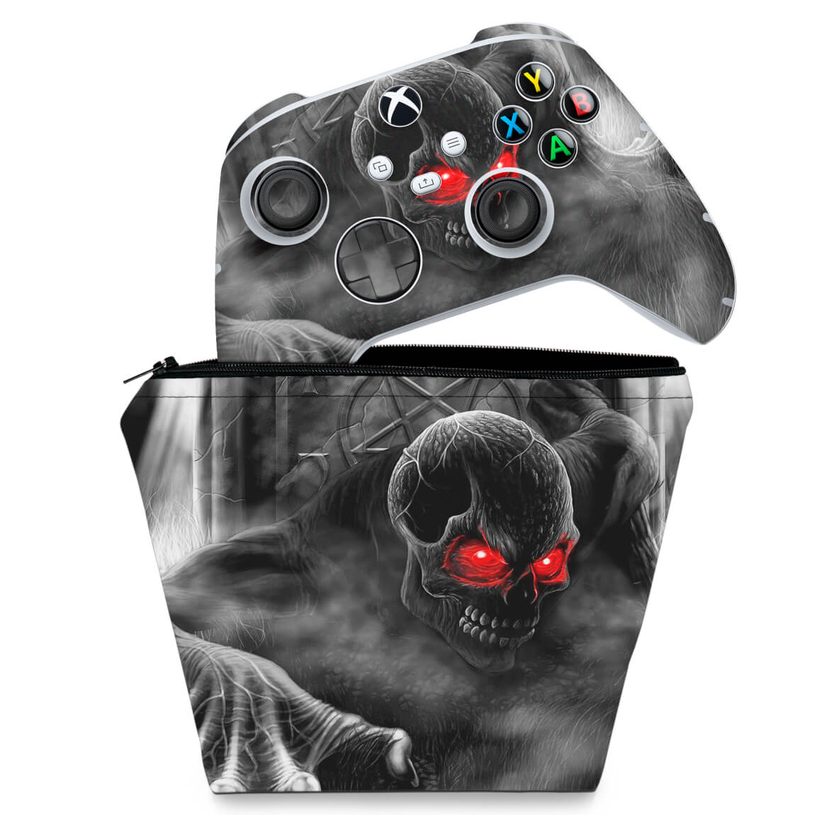 KIT Capa Case e Skin Anti-Rage Xbox Series S X Controle - Caveira Skull