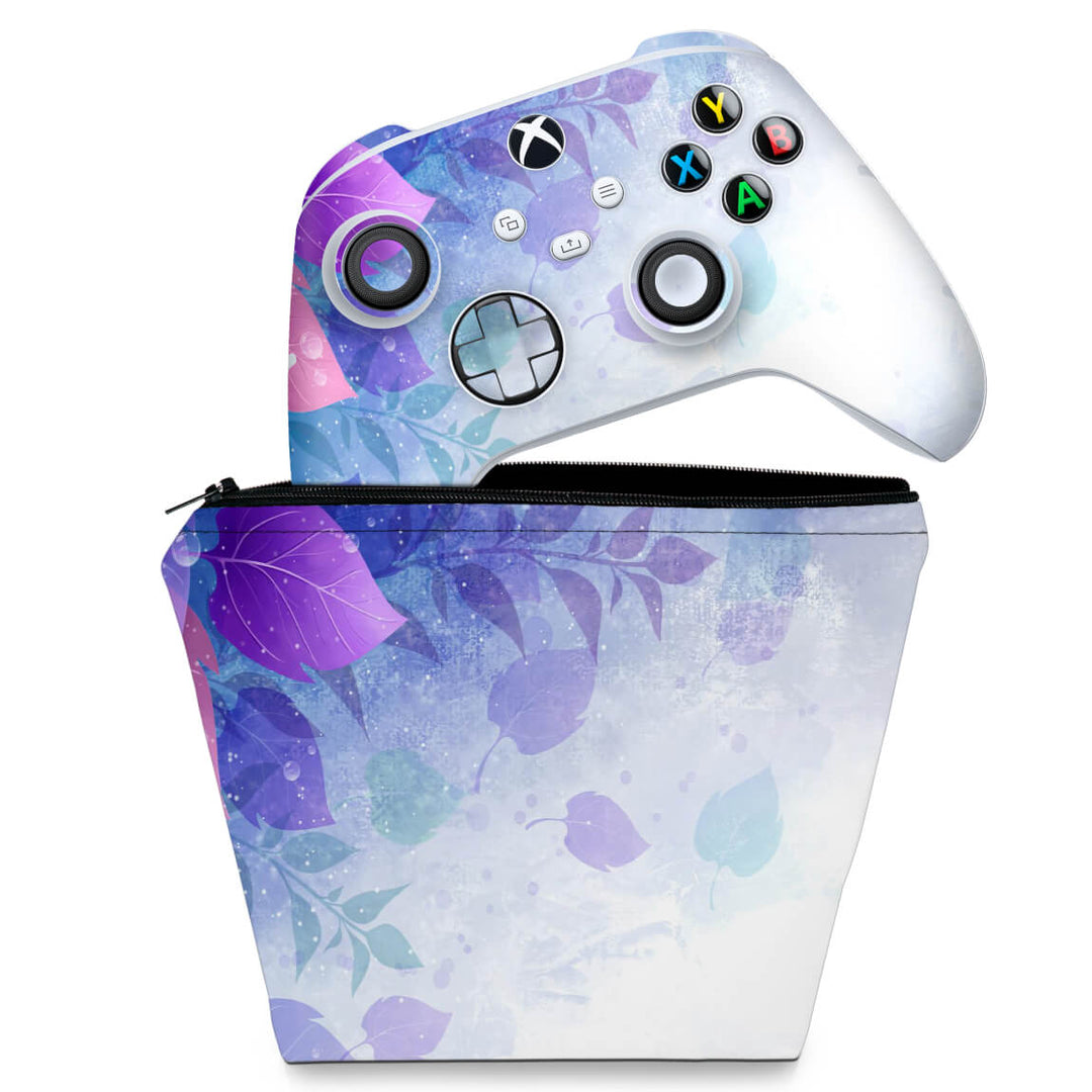 KIT Capa Case e Skin Anti-Rage Xbox Series S X Controle - Folhas Lilás - Pop Arte Skins