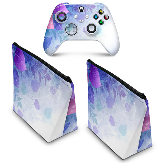 KIT Capa Case e Skin Anti-Rage Xbox Series S X Controle - Folhas Lilás