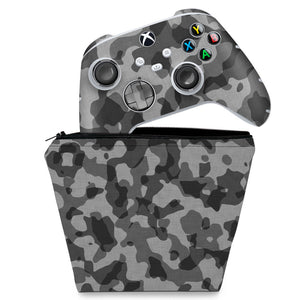 KIT Capa Case e Skin Anti-Rage Xbox Series S X Controle - Camuflado Cinza - Pop Arte Skins