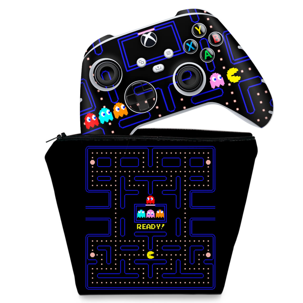 KIT Capa Case e Skin Anti-Rage Xbox Series S X Controle - Pac Man
