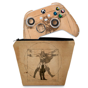 KIT Capa Case e Skin Anti-Rage Xbox Series S X Controle - Assassin’S Creed Vitruviano - Pop Arte Skins