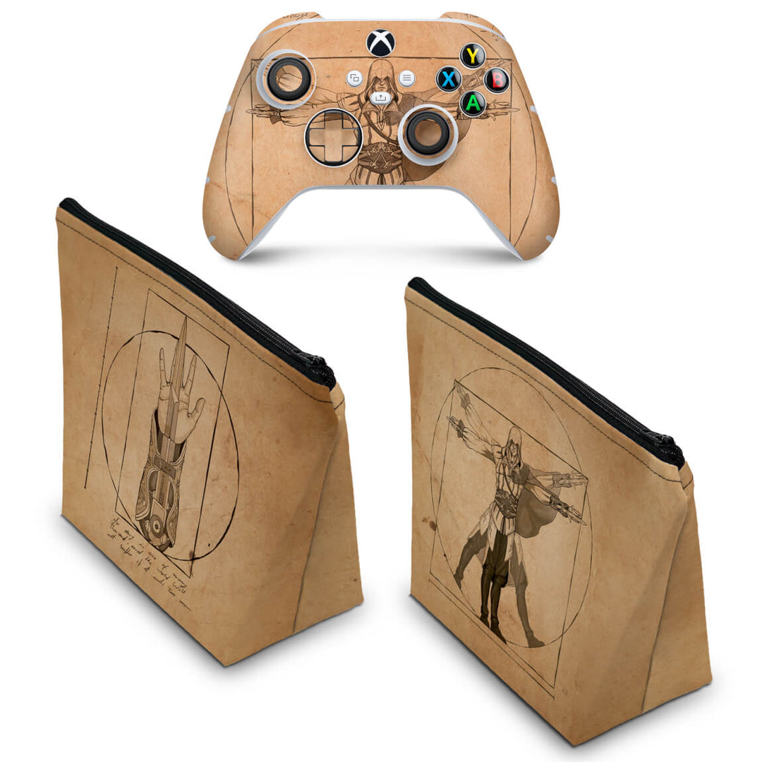 KIT Capa Case e Skin Anti-Rage Xbox Series S X Controle - Assassin’S Creed Vitruviano - Pop Arte Skins - foto 2