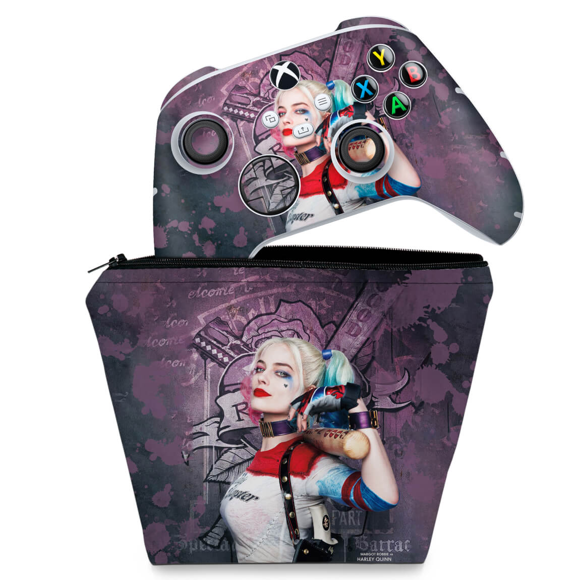 KIT Capa Case e Skin Anti-Rage Xbox Series S X Controle - Arlequina Harley Quinn