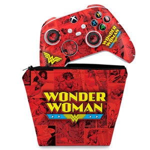 KIT Capa Case e Skin Anti-Rage Xbox Series S X Controle - Mulher Maravilha Comics - Pop Arte Skins