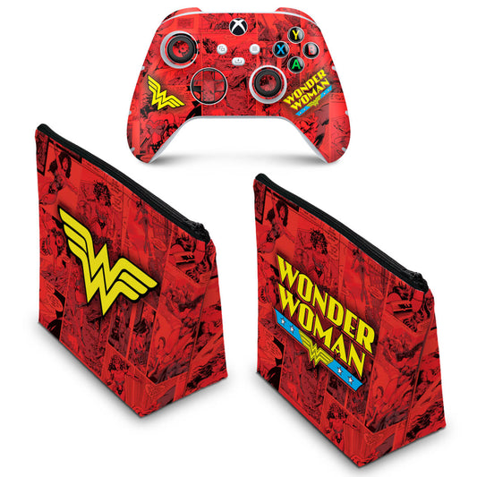 KIT Capa Case e Skin Anti-Rage Xbox Series S X Controle - Mulher Maravilha Comics