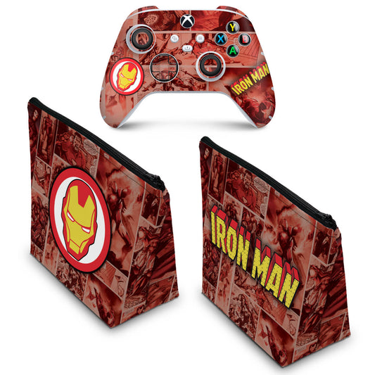 KIT Capa Case e Skin Anti-Rage Xbox Series S X Controle - Homem De Ferro Comics