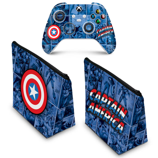 KIT Capa Case e Skin Anti-Rage Xbox Series S X Controle - Capitão América Comics
