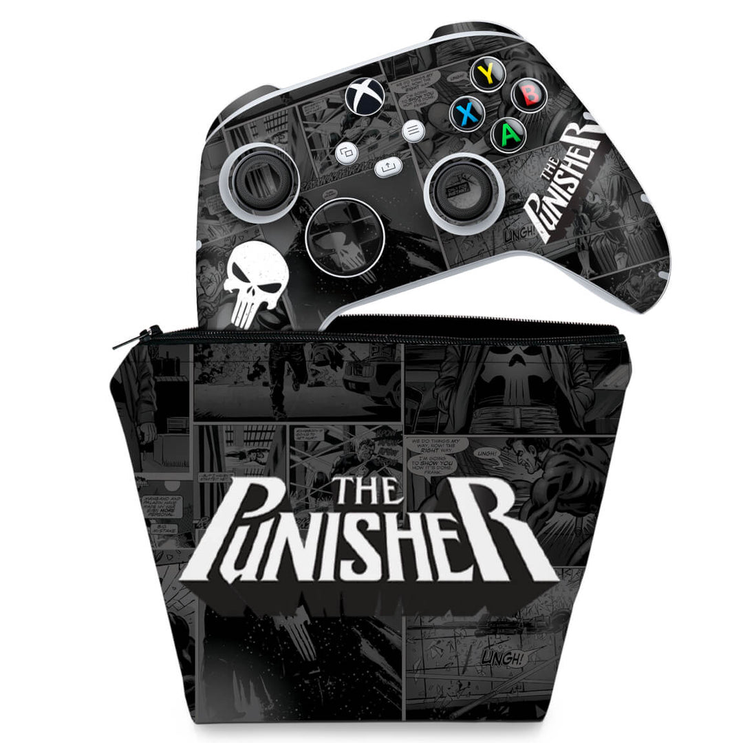 KIT Capa Case e Skin Anti-Rage Xbox Series S X Controle - The Punisher Justiceiro Comics - Pop Arte Skins