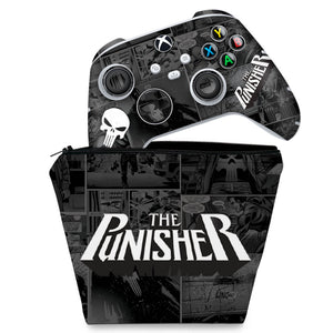 KIT Capa Case e Skin Anti-Rage Xbox Series S X Controle - The Punisher Justiceiro Comics - Pop Arte Skins