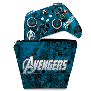 KIT Capa Case e Skin Anti-Rage Xbox Series S X Controle - Avengers Vingadores Comics - Pop Arte Skins