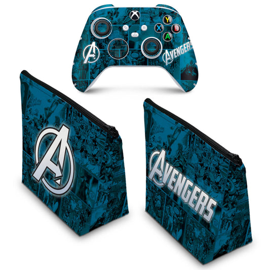 KIT Capa Case e Skin Anti-Rage Xbox Series S X Controle - Avengers Vingadores Comics