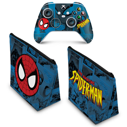 KIT Capa Case e Skin Anti-Rage Xbox Series S X Controle - Homem-Aranha Spider-Man Comics