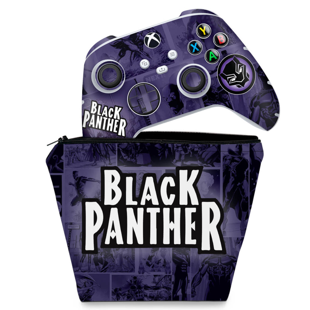 KIT Capa Case e Skin Anti-Rage Xbox Series S X Controle - Pantera Negra Comics - Pop Arte Skins