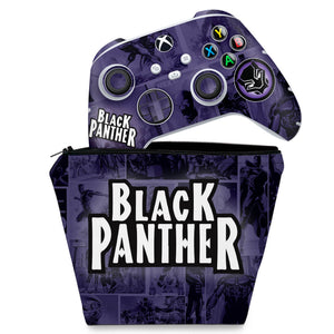 KIT Capa Case e Skin Anti-Rage Xbox Series S X Controle - Pantera Negra Comics - Pop Arte Skins