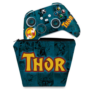 KIT Capa Case e Skin Anti-Rage Xbox Series S X Controle - Thor Comics - Pop Arte Skins