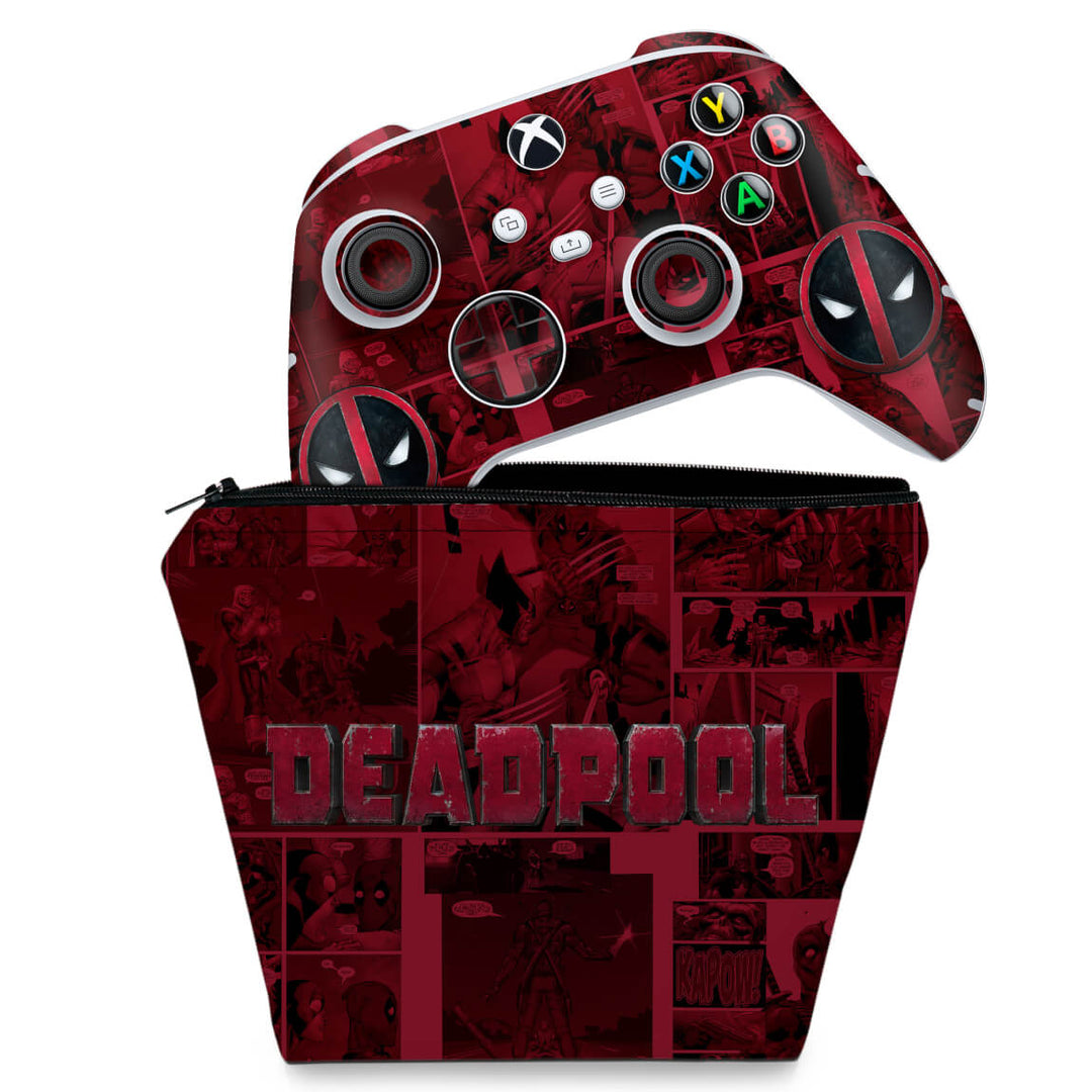 KIT Capa Case e Skin Anti-Rage Xbox Series S X Controle - Deadpool Comics - Pop Arte Skins