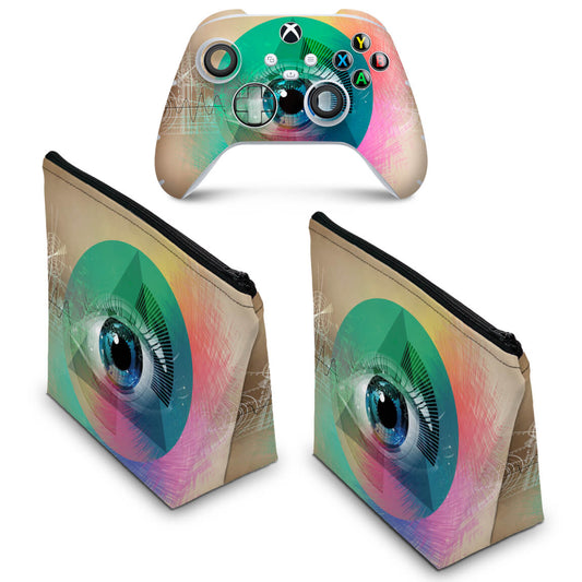 KIT Capa Case e Skin Anti-Rage Xbox Series S X Controle - Abstrato #89