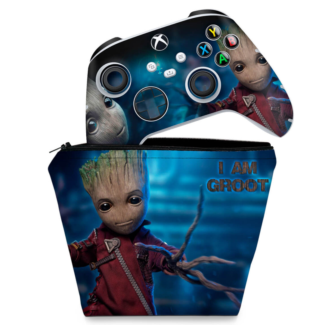 KIT Capa Case e Skin Anti-Rage Xbox Series S X Controle - Baby Groot - Pop Arte Skins
