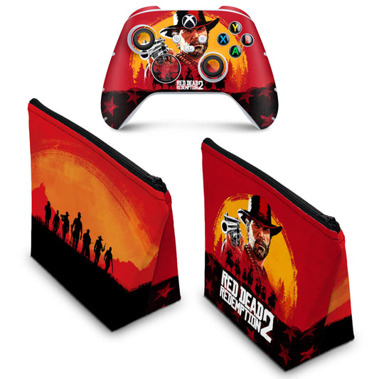 KIT Capa Case e Skin Anti-Rage Xbox Series S X Controle - Red Dead Redemption 2