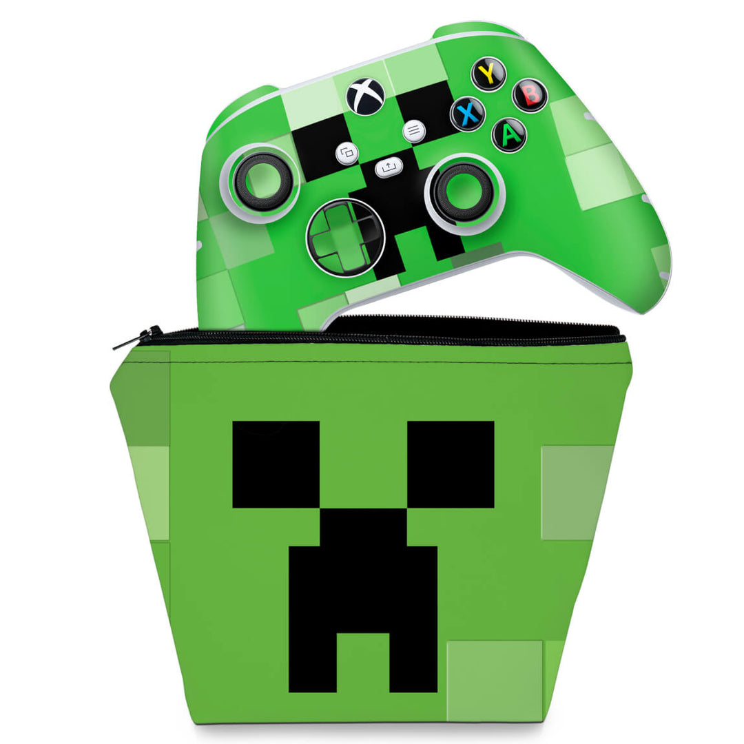 KIT Capa Case e Skin Anti-Rage Xbox Series S X Controle - Creeper Minecraft - Pop Arte Skins