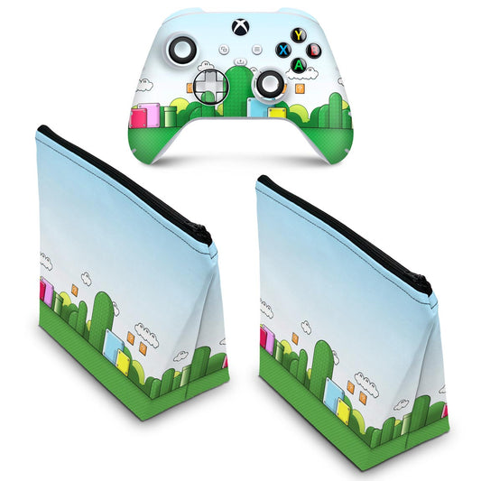 KIT Capa Case e Skin Anti-Rage Xbox Series S X Controle - Super Mario Bros