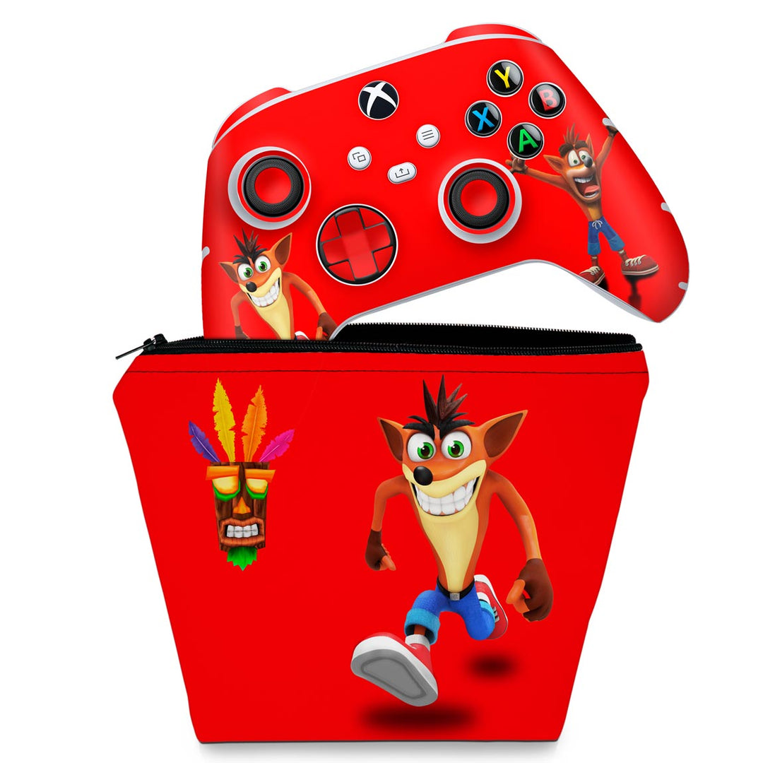 KIT Capa Case e Skin Anti-Rage Xbox Series S X Controle - Crash Bandicoot - Pop Arte Skins