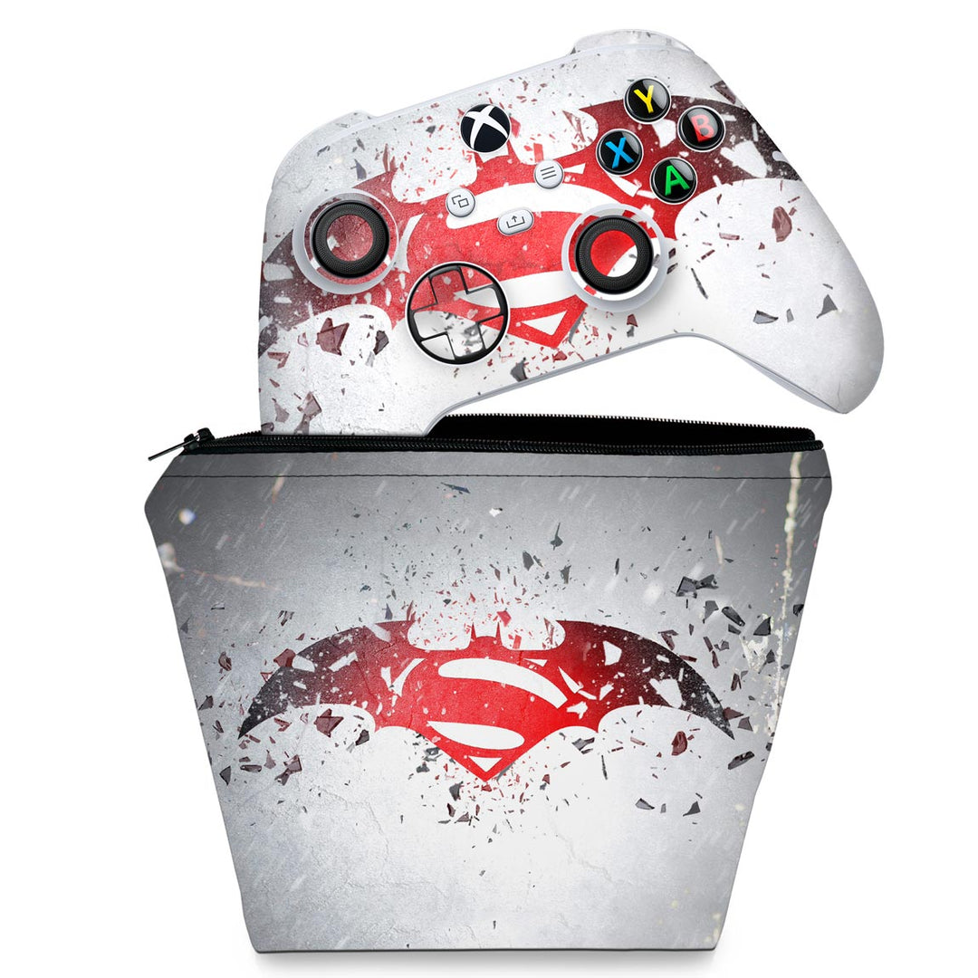 KIT Capa Case e Skin Anti-Rage Xbox Series S X Controle - Batman Vs Superman Logo - Pop Arte Skins