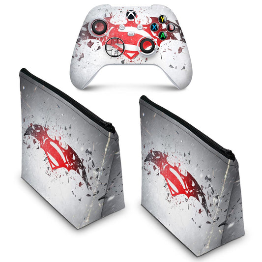 KIT Capa Case e Skin Anti-Rage Xbox Series S X Controle - Batman Vs Superman Logo
